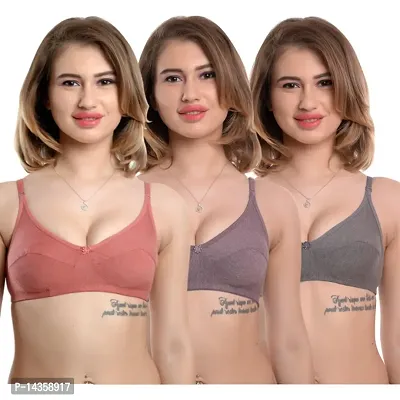 Stylish Multicoloured Cotton Solid Bras For Women Pack of 3