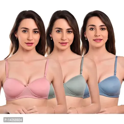 Stylish Multicoloured Cotton Solid Bras For Women Pack of 3-thumb0