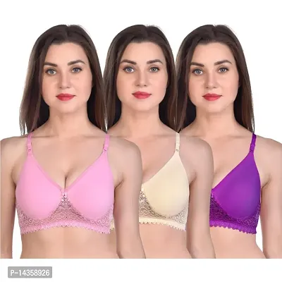 Stylish Multicoloured Cotton Solid Bras For Women Pack of 3