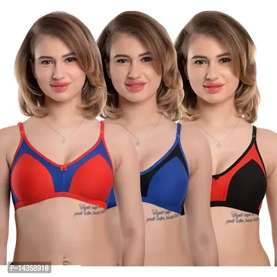 Stylish Multicoloured Cotton Solid Bras For Women Pack of 3