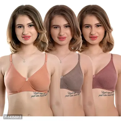 Stylish Multicoloured Cotton Solid Bras For Women Pack of 3-thumb0