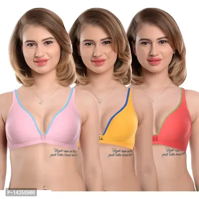 Stylish Multicoloured Cotton Solid Bras For Women Pack of 3