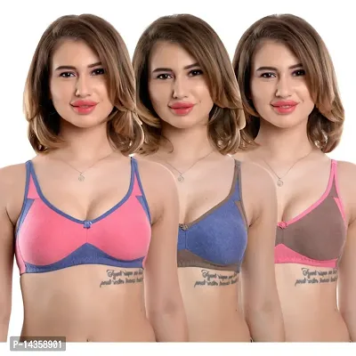 Stylish Multicoloured Cotton Solid Bras For Women Pack of 3-thumb0