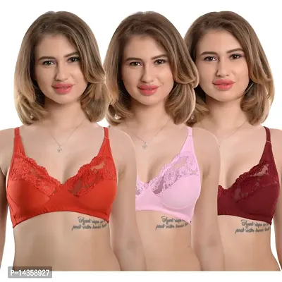 Stylish Multicoloured Cotton Solid Bras For Women Pack of 3