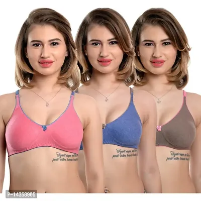 Stylish Multicoloured Cotton Solid Bras For Women Pack of 3