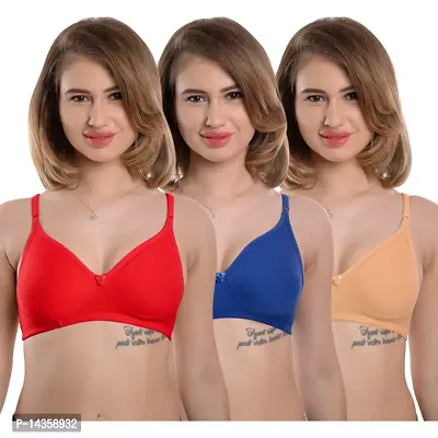 Stylish Multicoloured Cotton Solid Bras For Women Pack of 3-thumb0