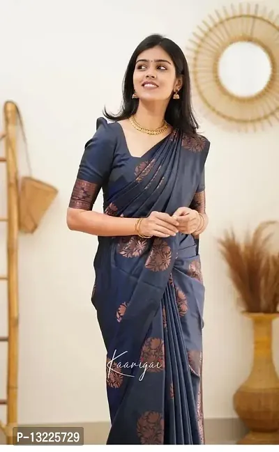 DRDVIJ FASHION Women's Present Jacquard Soft Litchi Silk Saree with Unstitched Blouse Piece (Blue_Color_AC-4064-Blue)-thumb5