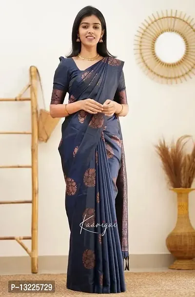 DRDVIJ FASHION Women's Present Jacquard Soft Litchi Silk Saree with Unstitched Blouse Piece (Blue_Color_AC-4064-Blue)-thumb2