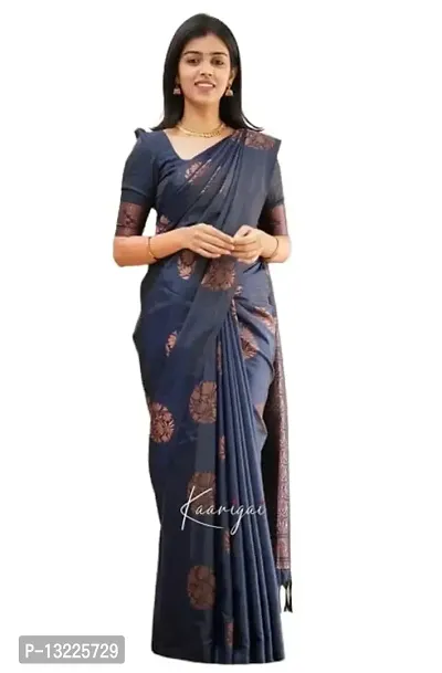 DRDVIJ FASHION Women's Present Jacquard Soft Litchi Silk Saree with Unstitched Blouse Piece (Blue_Color_AC-4064-Blue)-thumb0