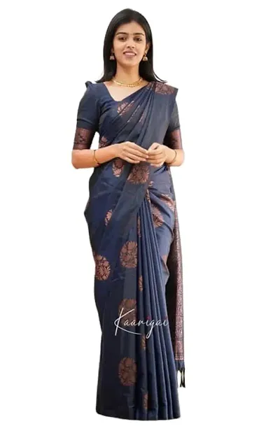 Lakshya Fashion Women's Saree with Unstitched Blouse Piece (Navy Blue.