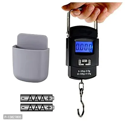 Portable Digital 50 Kg Weighing Scale with Metal Hook Electronic Portable Fishing Hook Type Digital LED Screen Luggage Weighing Scale, 50 kg (Black) With Wall Mounted Multipurpose Stand Multicolor