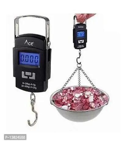 Lenon Portable Digital 50 Kg Weighing Scale with Metal Hook Electronic Portable Fishing Hook Type Digital LED Screen Luggage Weighing Scale, 50 kg (Black)-thumb2