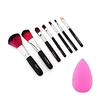 ClubComfort Makeup Brush Set of 7 with Storage Box with Sponge Puff (Colour May Vary) (Black)-thumb1