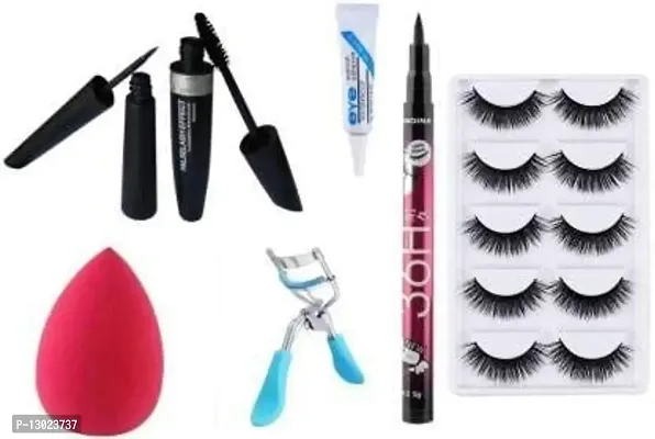 ClubComfort� Combo of Mascara,Eyeliner,Glue,Beauty Blender,Eyelash Curler, 5 pair Eyelash (11 Items in the set)