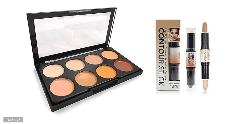 Highlighter And Contour 8 Shades Concealer Palette And 3D Contour Stick Pack Of 2-thumb0
