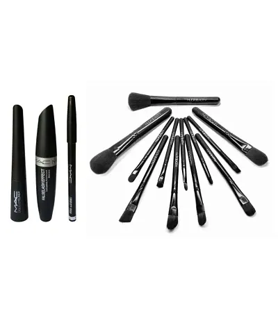 Makeup Brush Set Of 12  With Kajal, Eyeliner And Mascara