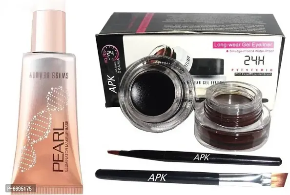 Trendy Gel Eyeliner Black and Brown, Pearl.Illuminator Makeup Base (Set Of 2)