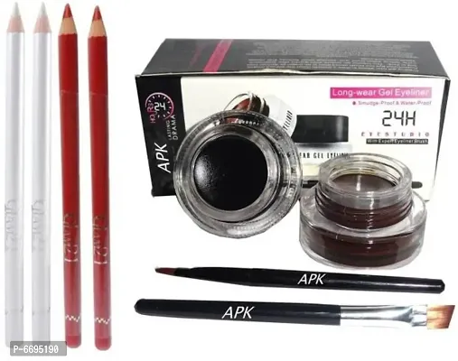 Trendy Gel Eyeliner Black and Brown, Red And White Lip/Eye Liner Dual Use (Set Of 5)