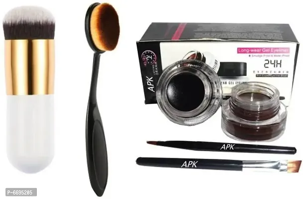 Trendy Gel Eyeliner Black And Brown, Professional Makeup Brush And Oval Makeup Brush (Set Of 3)