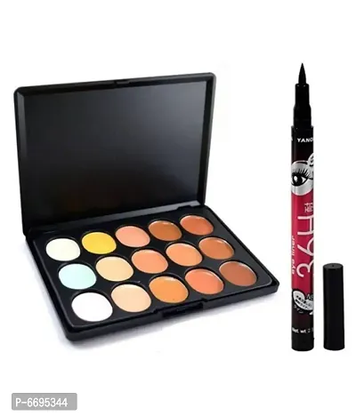 Trendy Generic 15 Colour Contour Cream Concealer + 36 Hrs Eyeliner Multicolor 20 Gm Pack Of 2