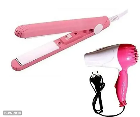 Combo of 1000Watts Hair Dryer and Mini Straightener, Multicolour