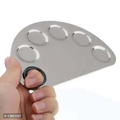 Stainless Steel Cosmetic 5 Dip Makeup Mixing Plate with Spatula Tool for Women (Silver)-thumb5