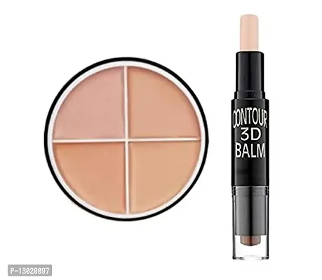 ClubComfort Beauty Pofessional Four Color Contour Highlight Palette - 3 and 3D Contour Stick and Sponge Puff Pack of 3