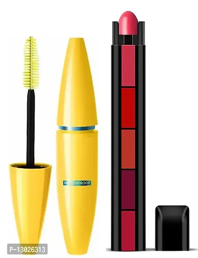 ClubComfort 5 Step Lipstick Pop-Push-Play Multicolor With Black Fit Skin Mascara Combo of 2