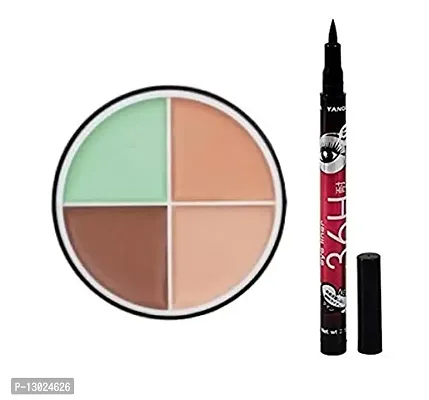 ClubComfort Beauty Pofessional Four Color Contour Highlight Palette - 3 With 36 Hrs Black eyeliner Pack of 2