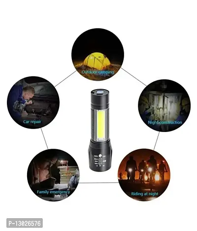 LED Torch Flashlight with COB Light Mini Waterproof Portable LED XPE COB Flashlight USB Rechargeable 3 Modes Light Flashlight with Hanging Rope Small Size Black Colored-thumb5