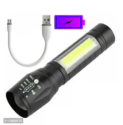 LED Torch Flashlight with COB Light Mini Waterproof Portable LED XPE COB Flashlight USB Rechargeable 3 Modes Light Flashlight with Hanging Rope Small Size Black Colored
