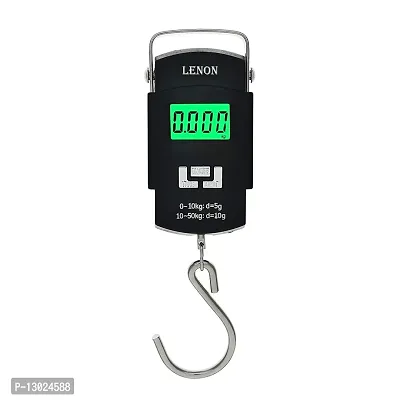 Lenon Portable Digital 50 Kg Weighing Scale with Metal Hook Electronic Portable Fishing Hook Type Digital LED Screen Luggage Weighing Scale, 50 kg (Black)-thumb0