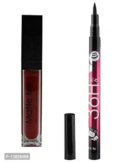 ClubComfort� Matte Me Liquid Lipstick-Maroon With 36 Hrs Black Pen Eyeliner (Pack of 2)-thumb0