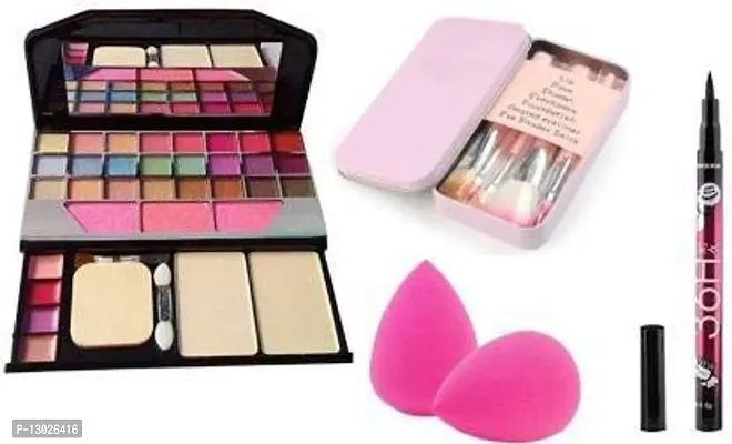 Lenon Beauty 6155 Makeup Kits, 7 Pcs Makeup Brush, 2 Pink Blender, 1 Black Eyeliner-thumb0