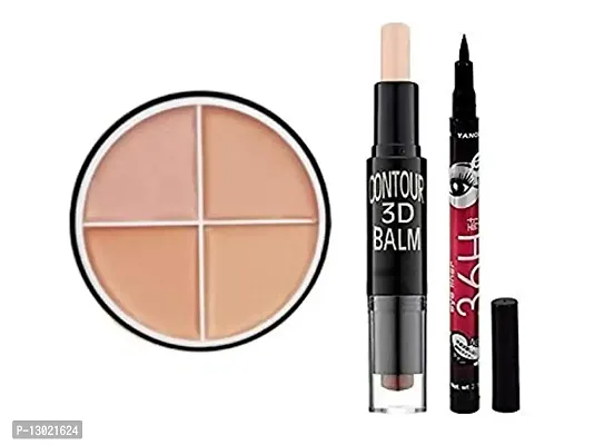 ClubComfort Beauty Pofessional Four Color Contour Highlight Palette - 2 with 3D Stick Contour and 36 HRS Eyeliner Pack of 3