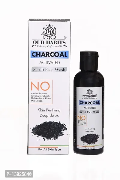 OLD HABITS Charcoal Actvated Scrub Facewash | All Skin Types Natural Energizing / Cleansing Face Wash for Men & Women | 100 ml