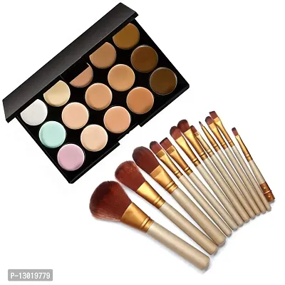 Lenon Beauty 15 Color Cream Concealer Palette with 12 Make up Brush Set