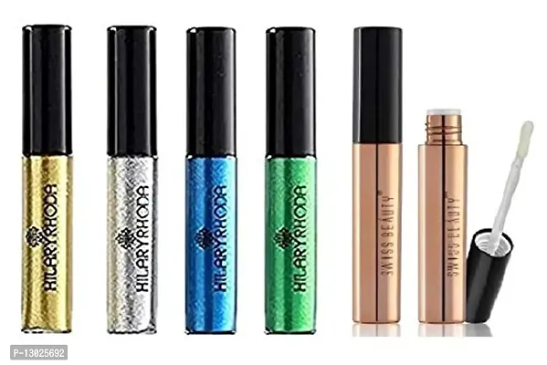 ClubComfort Eye Primer With Glitter Eyeliner Beauty HR Glitter Liquid Eyeliner Gold, Blue, Green, Silver Pack of 5