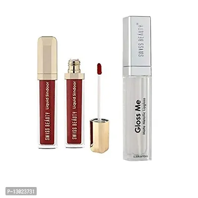 ClubComfort? Liquid Makeup Sindoor Waterproof Red/Maroon and Gloss Me Transparent Color Supreme Shine Lip Gloss ~ 8ml-thumb0