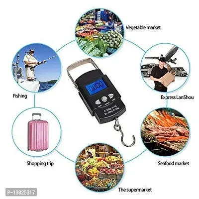 SVKCOLLECTION Electronic Balance Portable Hook Weighing Machine Digital Hanging Luggage Fishing Hook Scale Manual Weight 110 lb/50 Kg Backlite LCD Display Screen (Black)-thumb5