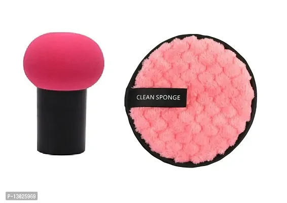 Mushroom puff with handle makeup sponge For Foundation Mushrooms head seal puffs beauty make up with Reusable Multi-functional Makeup Removal Facial Cleansing Pad(pack of 2 items)