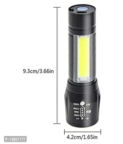 ClubComfort LED Torch Flashlight with COB Light Mini Waterproof Portable LED XPE COB Flashlight USB Rechargeable 3 Modes Light Flashlight with Hanging Rope Small Size Black Colored 2 Pcs-thumb3