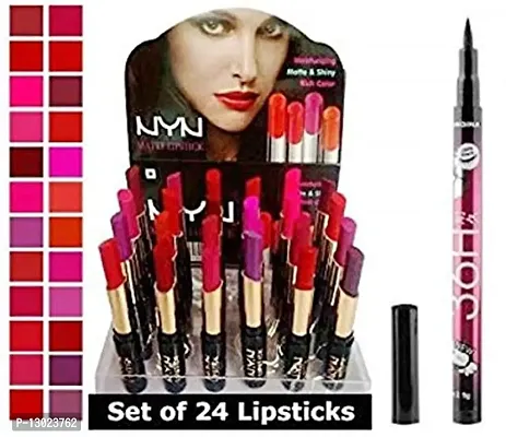 ClubComfort Moisturizing Matte Multicolour Lipstick - Set of 24 with 1 Eyeliner 36 Hrs