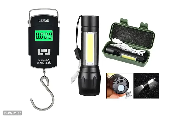 Portable Luggage Hanging Weighing Scale 50KG With COB Metal Body Torch 3 Modes