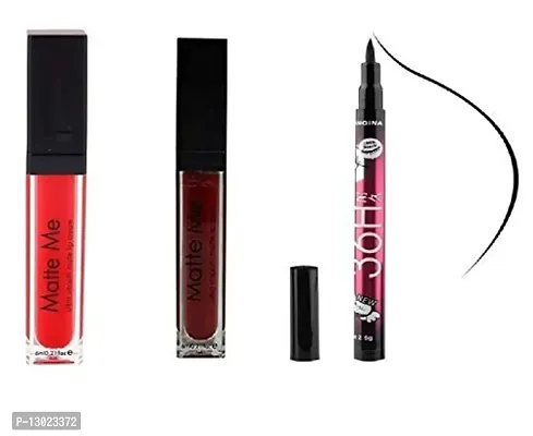 ClubComfort Matte Me Ultra Smooth Liquid Lipstick, 6 ml (Red&Maroon) With Black Eyeliner