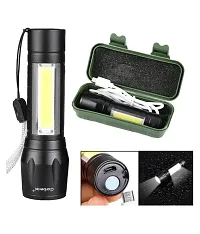 LED Torch Flashlight with COB Light Mini Waterproof Portable LED XPE COB Flashlight USB Rechargeable 3 Modes Light Flashlight with Hanging Rope Small Size Black Colored-thumb3