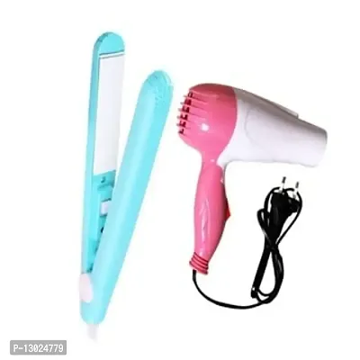 Women's & Girl's Homedropsy Mini Sky Blue Plastic Hair Straightener for Hair Styling,Hair Straightning and 1 Hair Pink Dryer- (Pack of 2)-thumb0