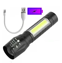 LED Torch Flashlight with COB Light Mini Waterproof Portable LED XPE COB Flashlight USB Rechargeable 3 Modes Light Flashlight with Hanging Rope Small Size Black Colored-thumb2