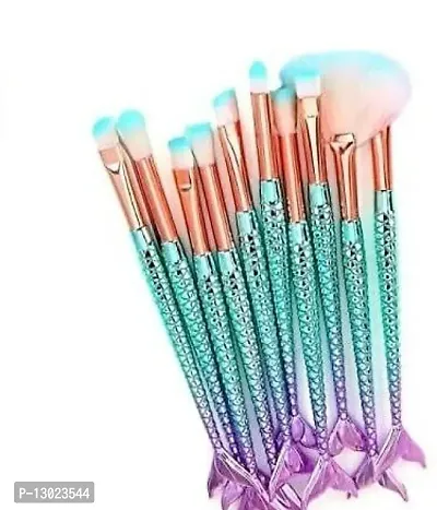 Generic 10PCS Women's & Girl's Makeup Brushes Set 3D Mermaid Make Up Foundation Eyeshadow Eyebrow Eyeliner Blush Cosmetic Powder Concealer Brushes Tools Kits-thumb3