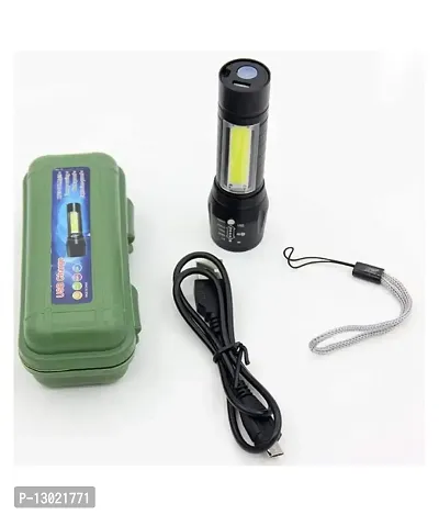 ClubComfort LED Torch Flashlight with COB Light Mini Waterproof Portable LED XPE COB Flashlight USB Rechargeable 3 Modes Light Flashlight with Hanging Rope Small Size Black Colored 2 Pcs-thumb4